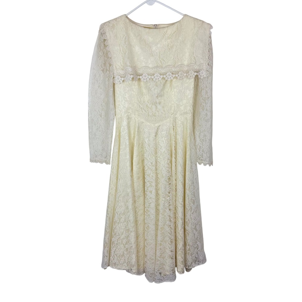 Vintage 70s Gunne Sax Prairie Lace Dress Ivory‎ Victorian Revival Cottagecore